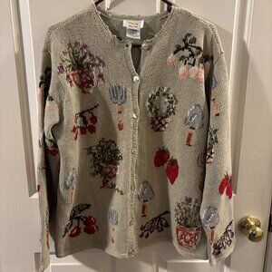 Vintage Talbots Hand-Knit Gardening Cottagecore Cardigan Sweater ~ Medium